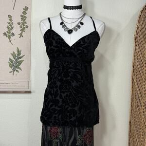 Y2k Floral Burnout Velvet Babydoll Cami Top Whimsigoth Romantic Goth Vampire XL